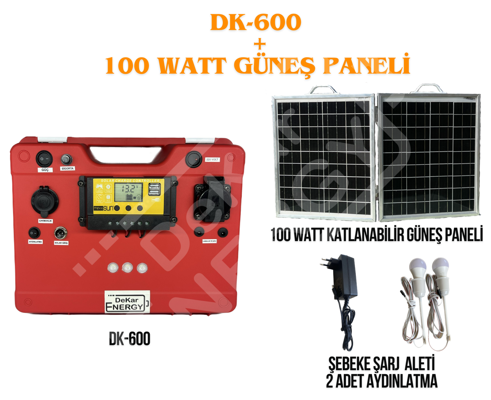Taşınabilir Güç Kaynağı DK-600 + 100 Watt Güneş Paneli