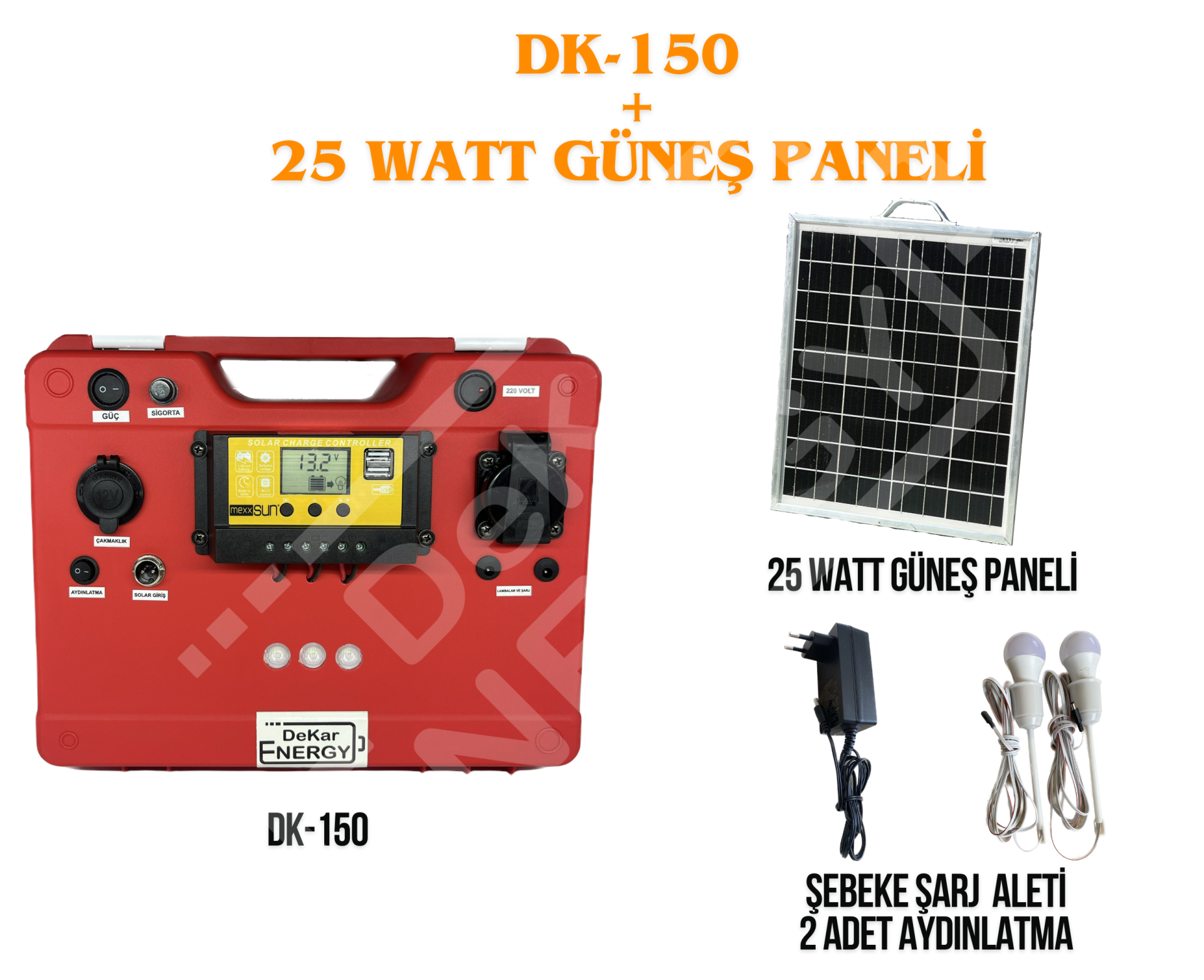 Taşınabilir Güç Kaynağı DK-150+ 25 Watt Güneş Paneli