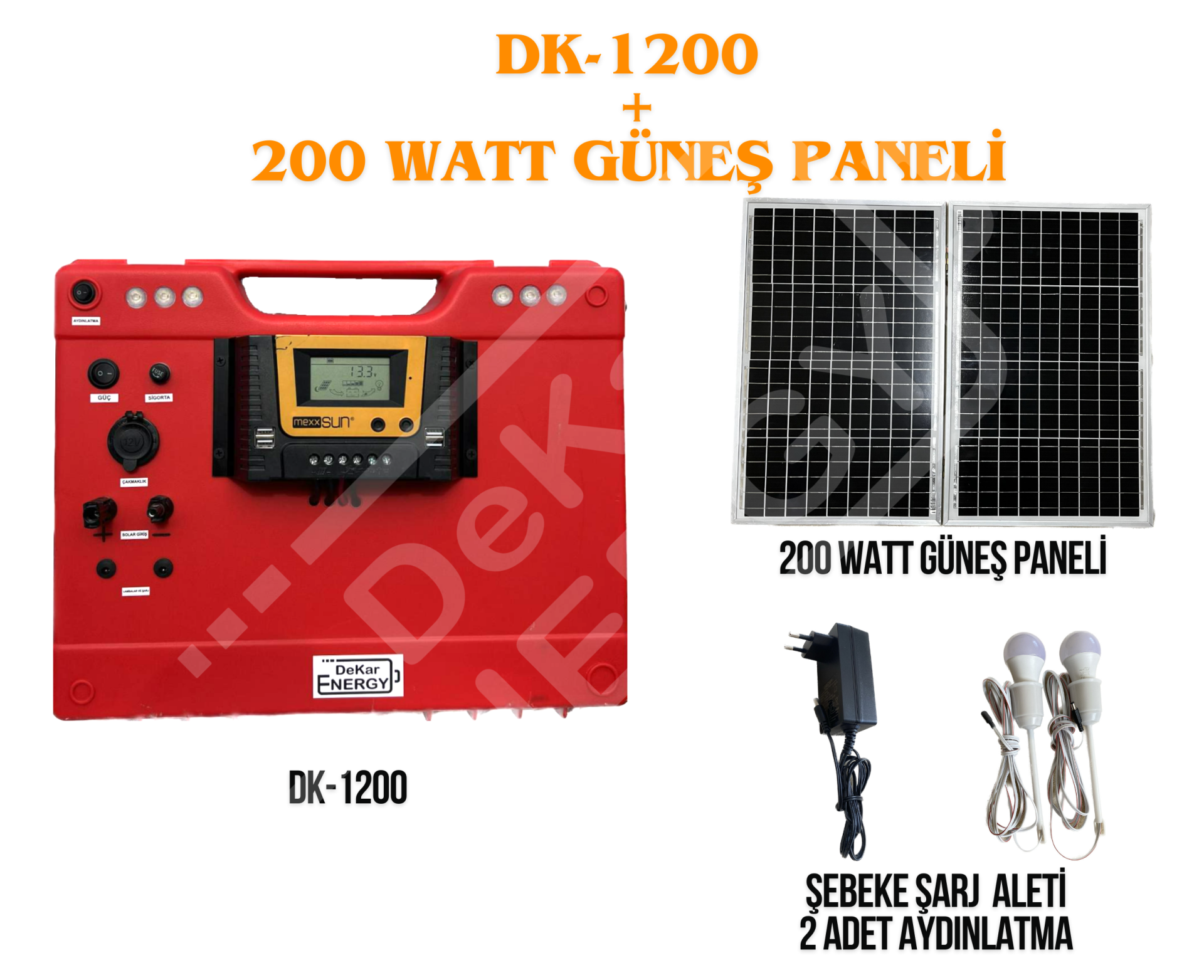 Taşınabilir Güç Kaynağı DK-1200 + 200 Watt Güneş Paneli
