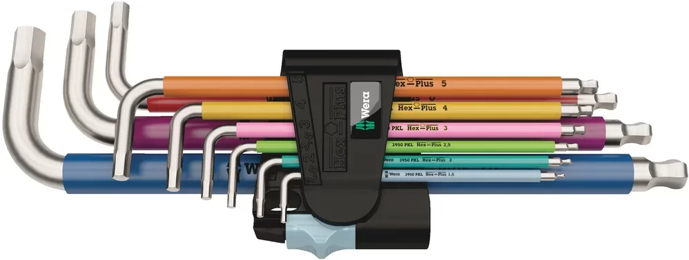WERA 3950/9 HEX-PLUS RENKLİ PASLANMAZ 1 ALLEN ANAHTAR SET, METRİK, PASLANMAZ, 9 PARÇA