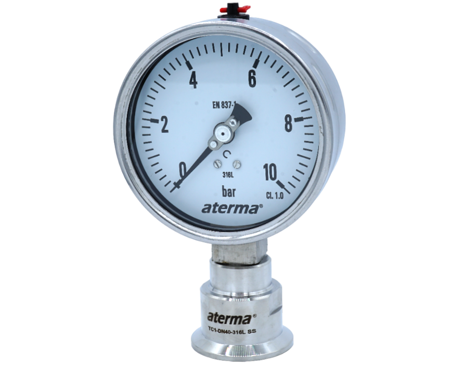 MANOMETRE KOMPLE PASLANMAZ HİJYENİK CLAMP DİYAFRAMLI Q100 0-10 BAR GLİSERİNLİ DN40 BAĞLANTI