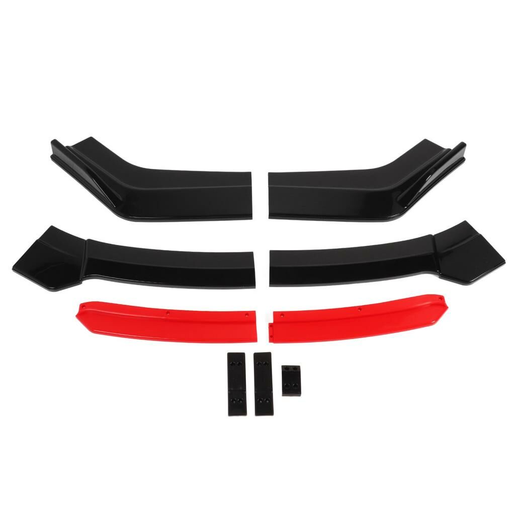 6 Parça Universal Araç Oto Ön Tampon Lip Tampon Eki Piano Black Kırmızı