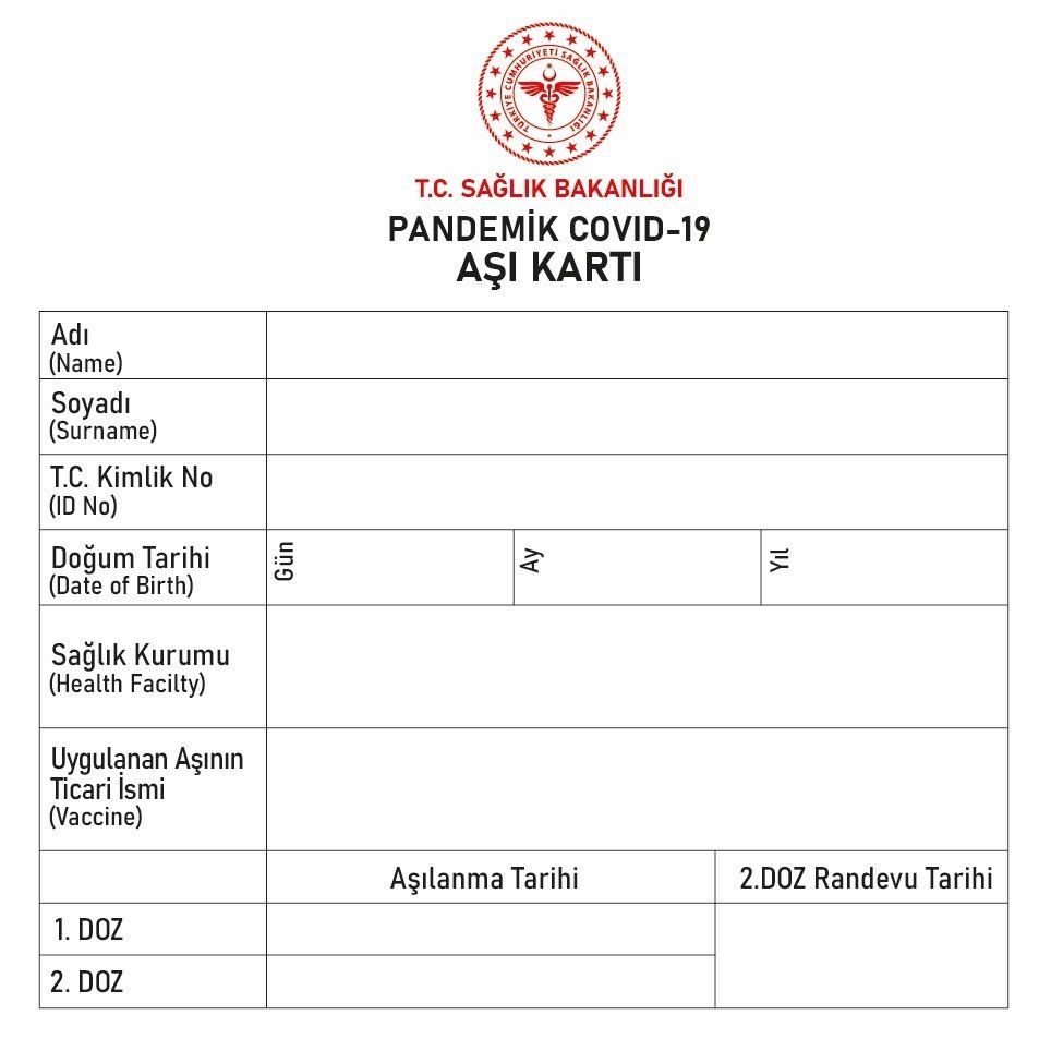 Pandemik Covid 19 Aşı Kartı