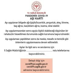 Pandemik Covid 19 Aşı Kartı