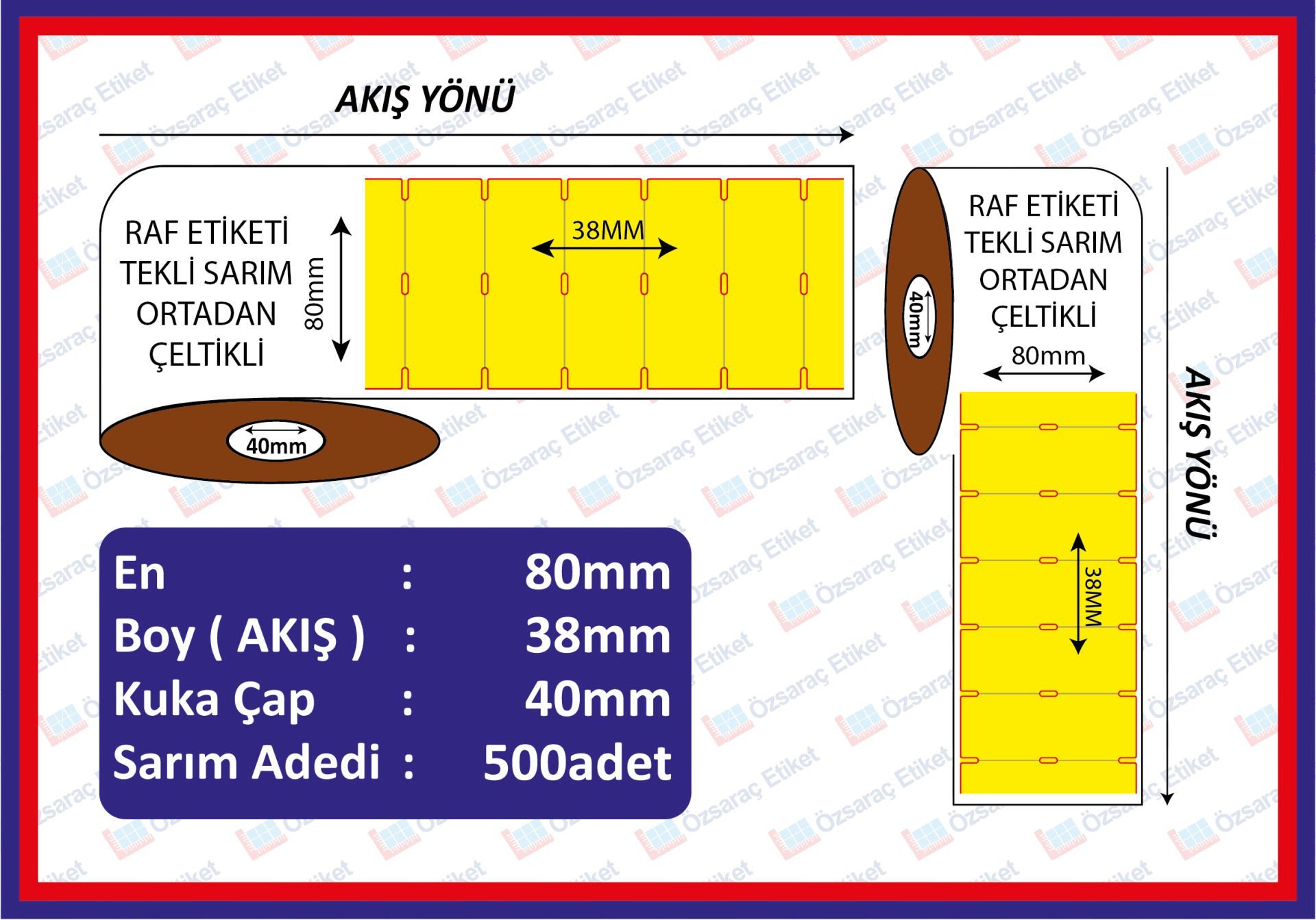 KARTON TERMAL 80x38 (YATAY) 500 SARIM(ORTADAN ÇENTİKLİ)(SARI ZEMİN)