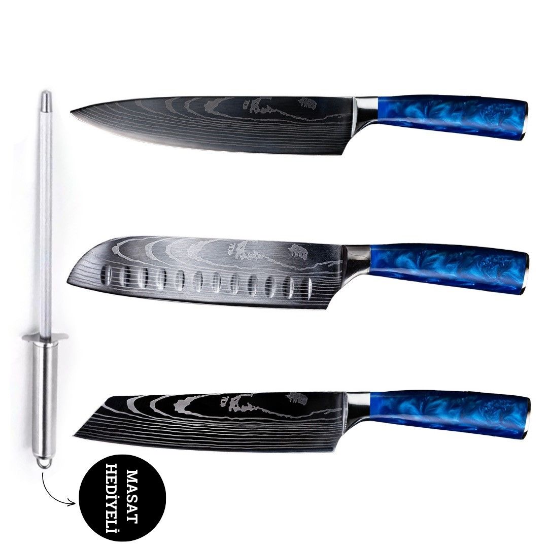 Japon Chef Bıçak Seti ( Mavi )