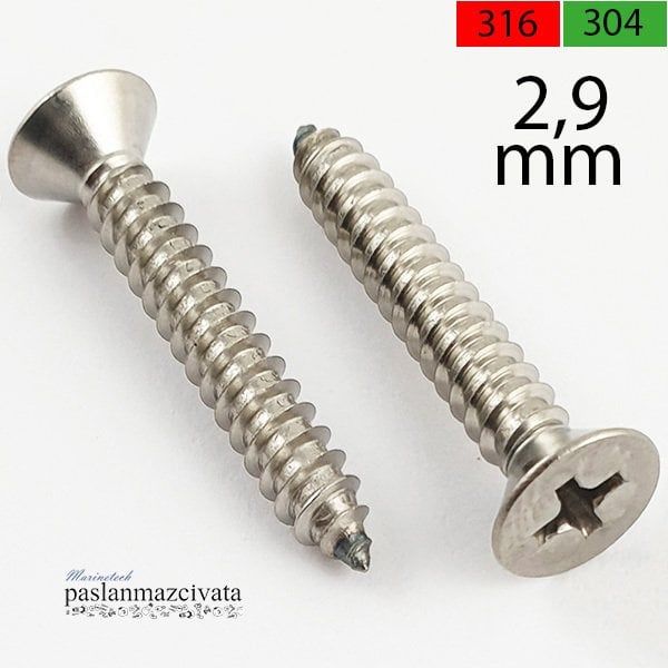 2,9 mm Paslanmaz (YHB) Saç Vidası DIN7982