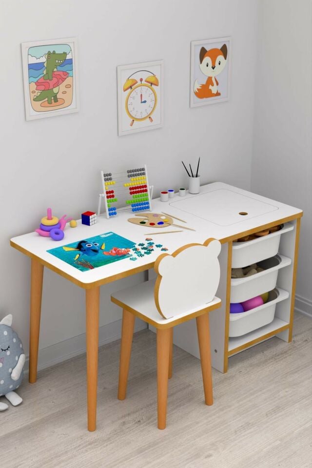 Soho Çocuk Çalışma Masası Oyun Ve Etkinlik Masası Beyaz Sepetli