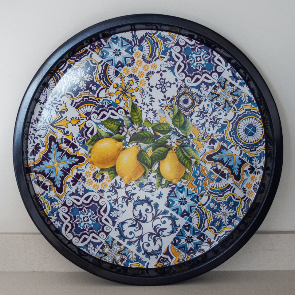 Sarkap Home Limonlu Çini Desen Metal Tepsi