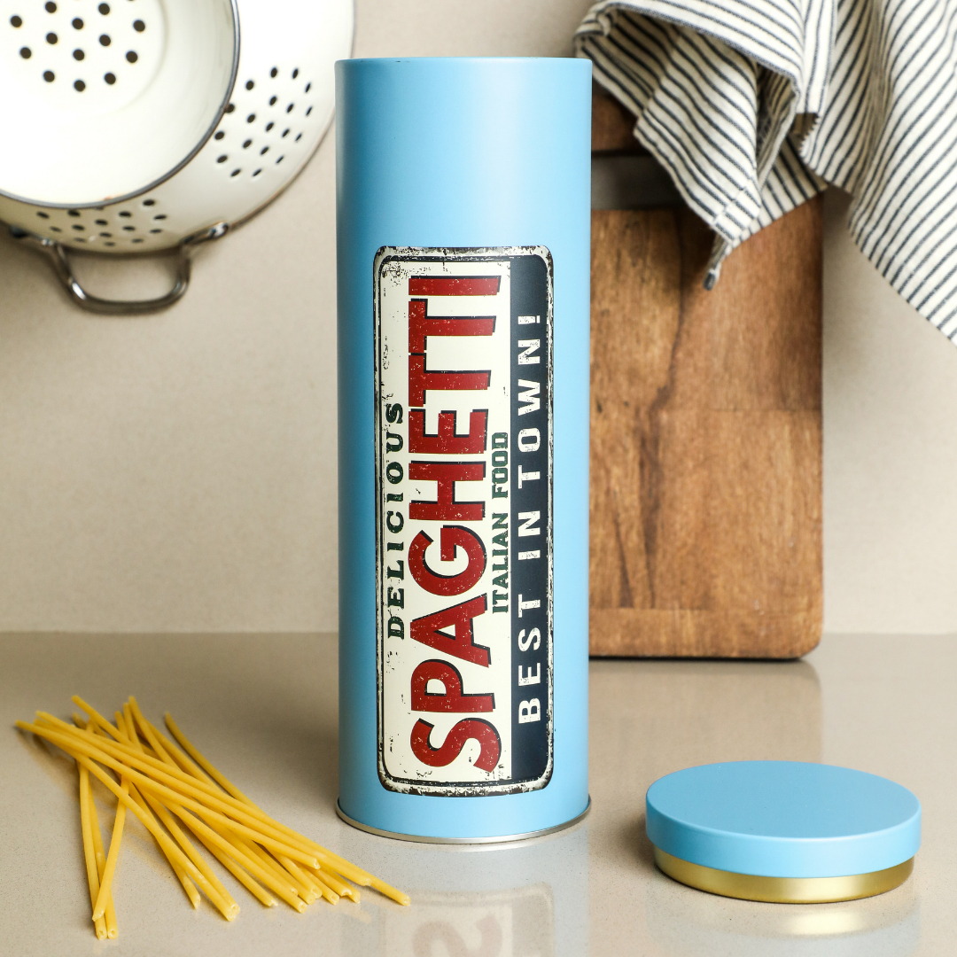 Sarkap Home Spaghetti Seri Uzun Yuvarlak Metal Kutu Mavi