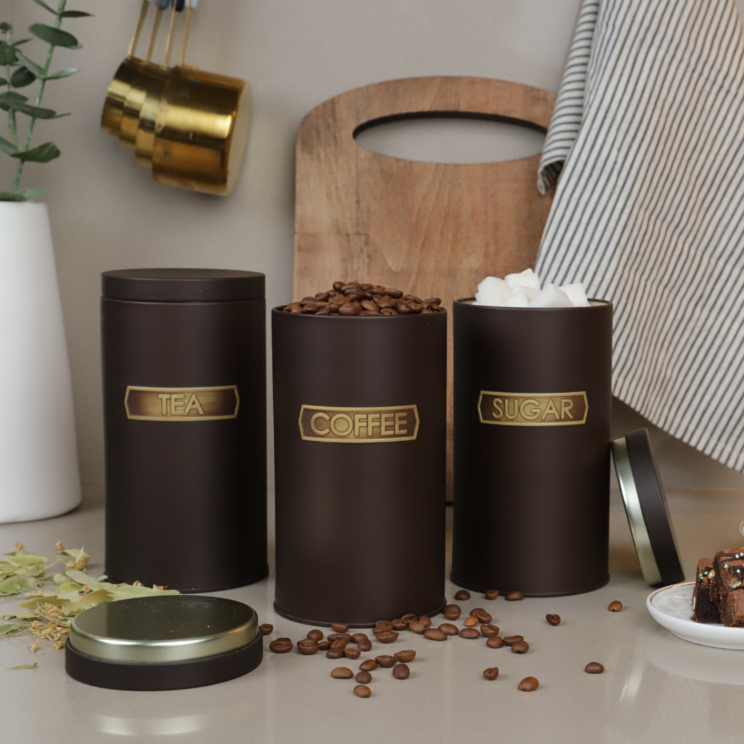 Sarkap Home Metal Vakumlu Kapaklı 3'lü Saklama Kabı Soft Touch Büyük Boy Kahverengi