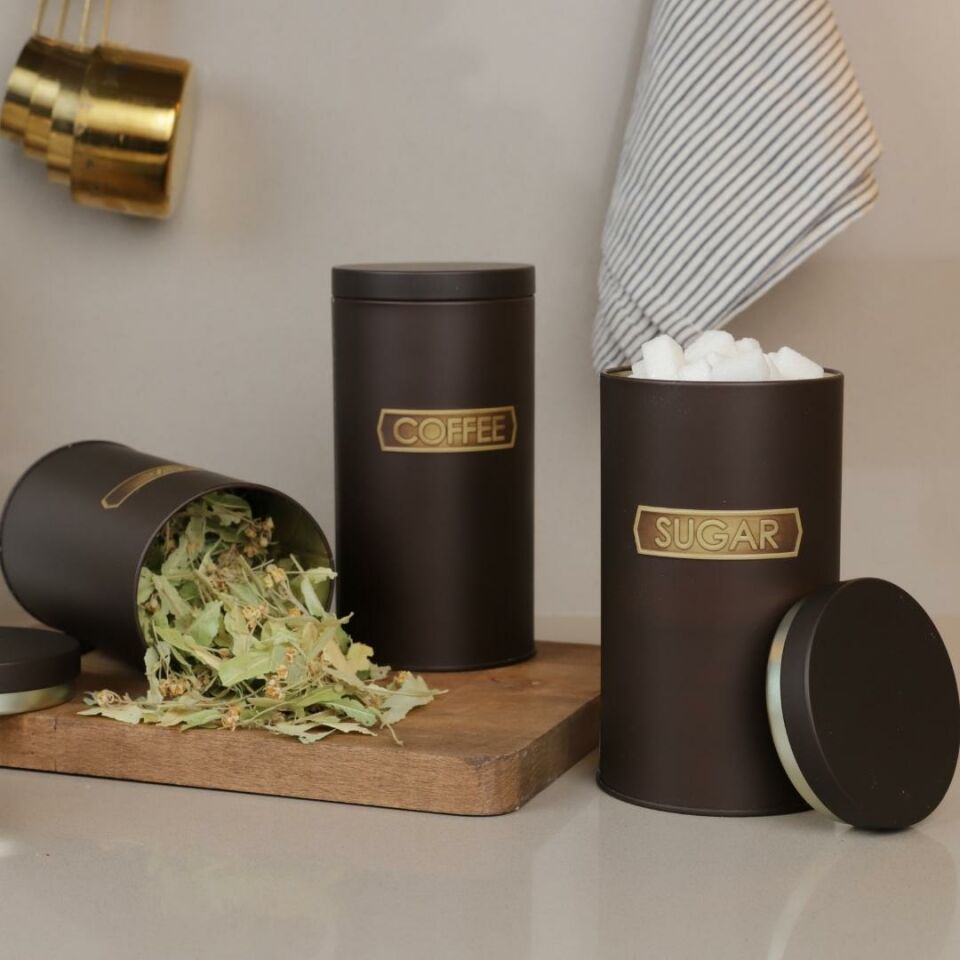 Sarkap Home Metal Vakumlu Kapaklı 3'lü Saklama Kabı Soft Touch Büyük Boy Kahverengi