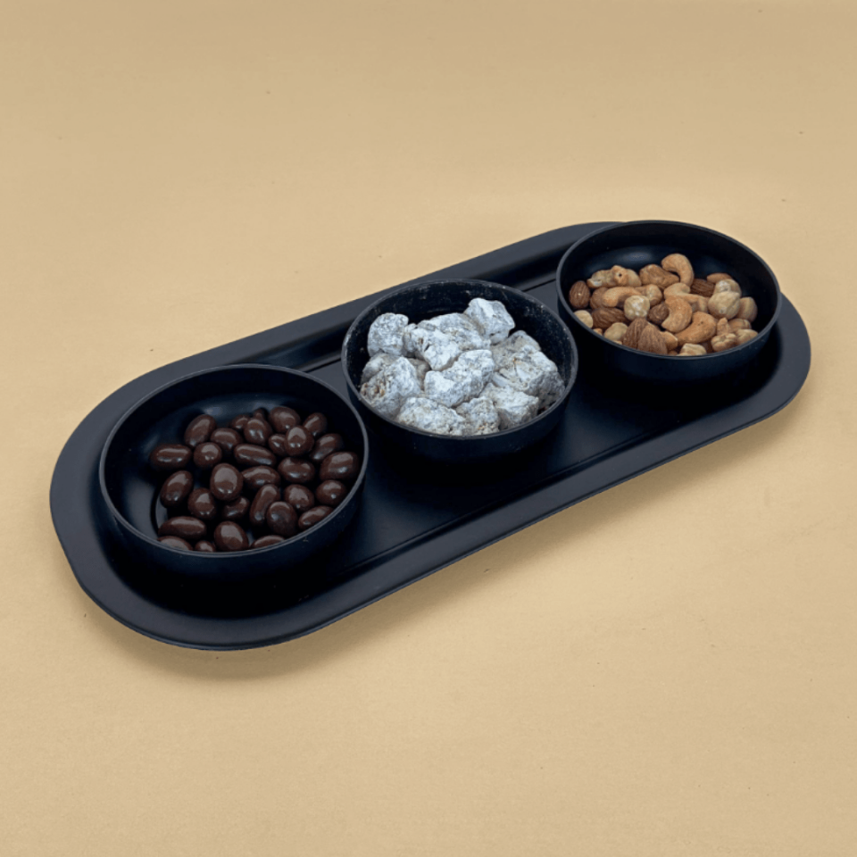 Sarkap Home 3'lü Çerezlik ve Sunumluk Tepsi Seti MatSiyah