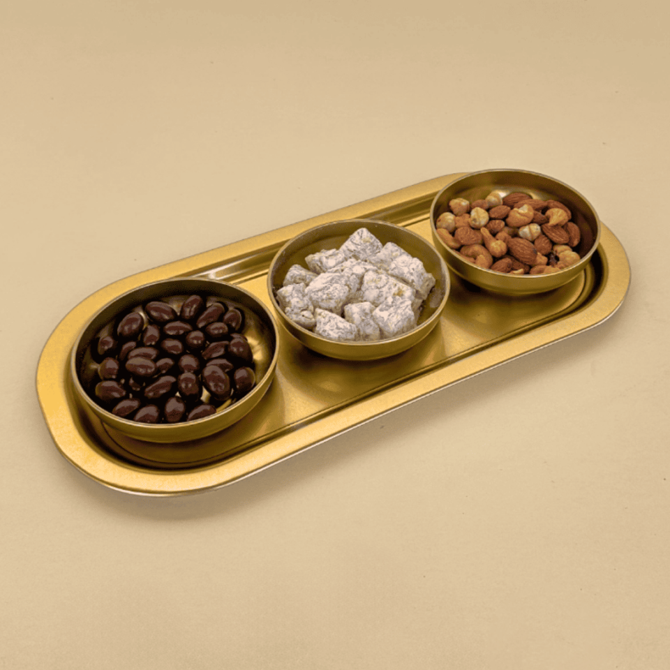 Sarkap Home 3'lü Çerezlik ve Sunumluk Tepsi Seti Gold