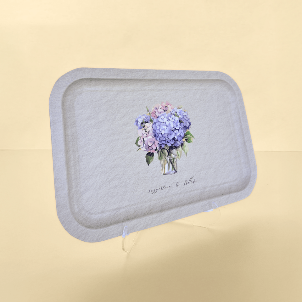 Sarkap Home Ortanca Buketi Sunumluk Metal Tepsi - Mavi Gri