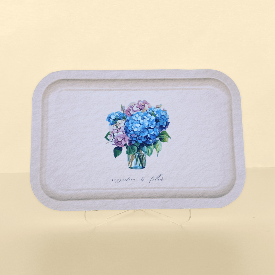 Sarkap Home Ortanca Buketi Sunumluk Metal Tepsi - Mavi Gri