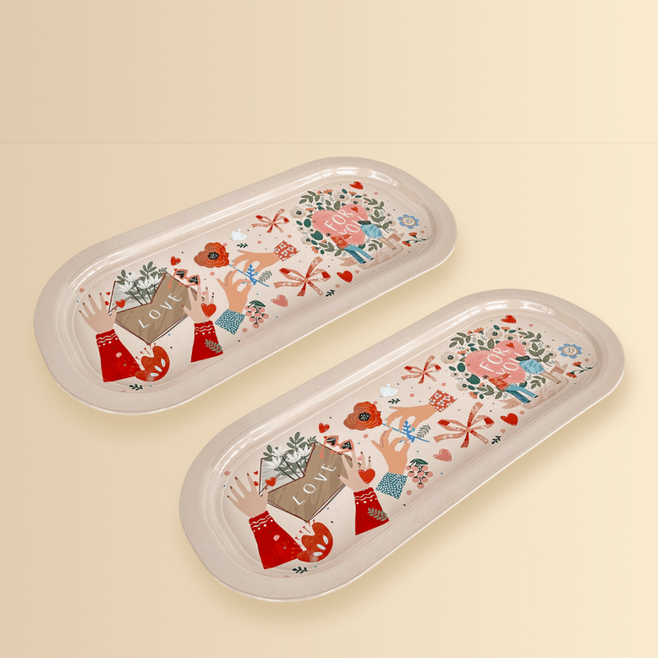 Sarkap Home 2'li Love For You Oval Sunumluk Metal Tepsi