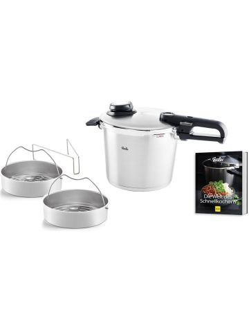 Fissler Vitavit® Premium 6 Litre Düdüklü Tencere Seti + 2 Parça Buharda Pişirme + SKT Tarif Kitabı