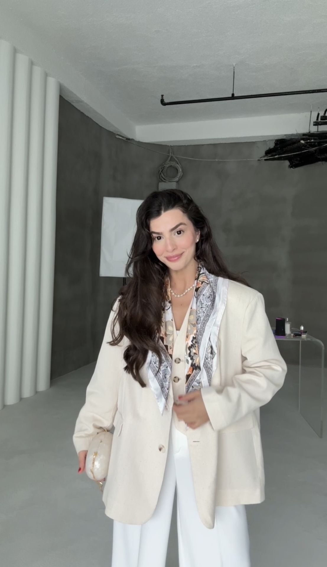 Naturel keten içi astarlı oversize blazer