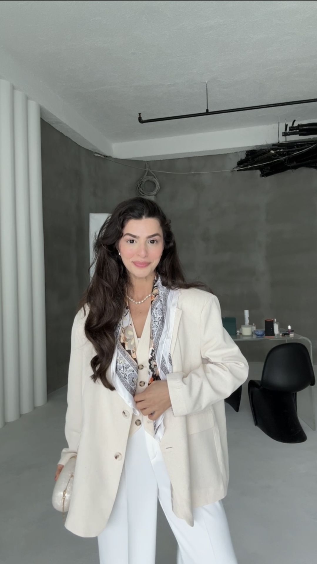 Naturel keten içi astarlı oversize blazer