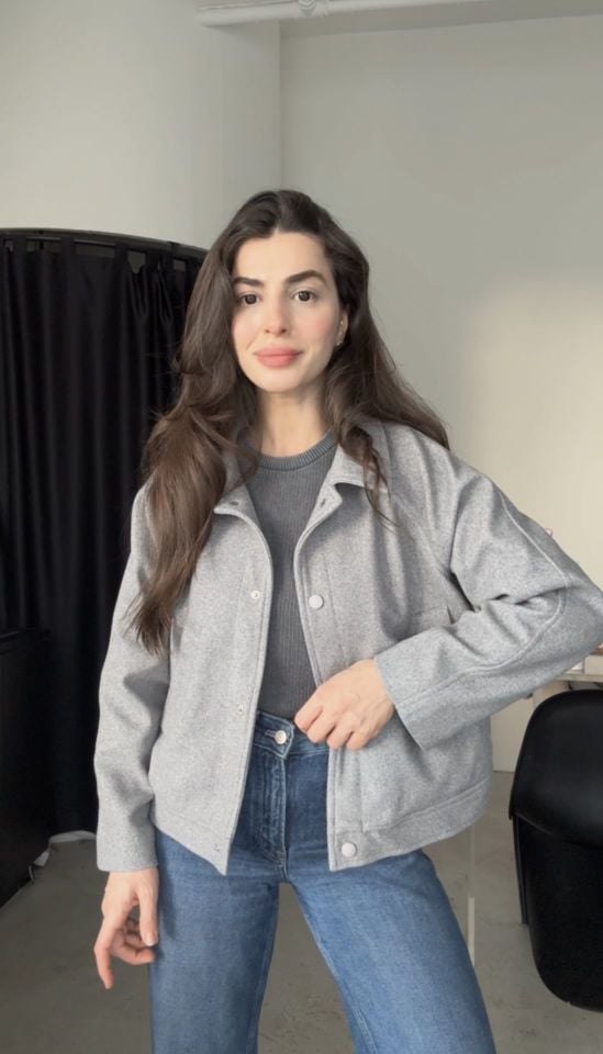 İçi astarlı reglan gri kısa kaşe ceket