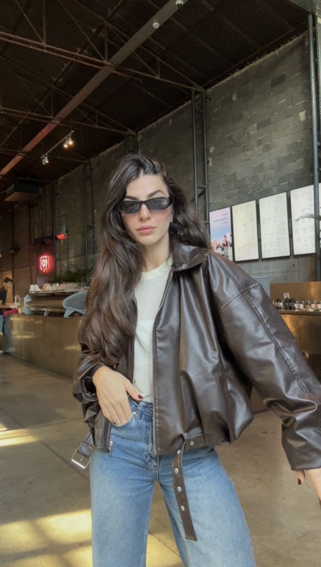 Acı kahve astarlı trend deri ceket