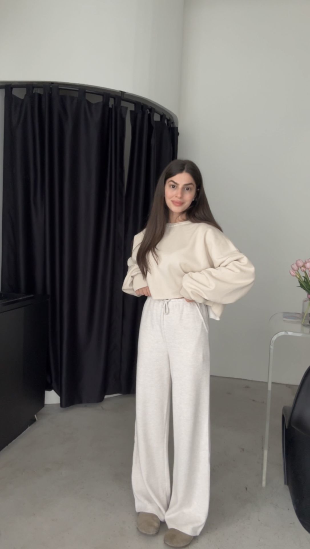 Orjinal marka Ekru beli lastikli pantolon