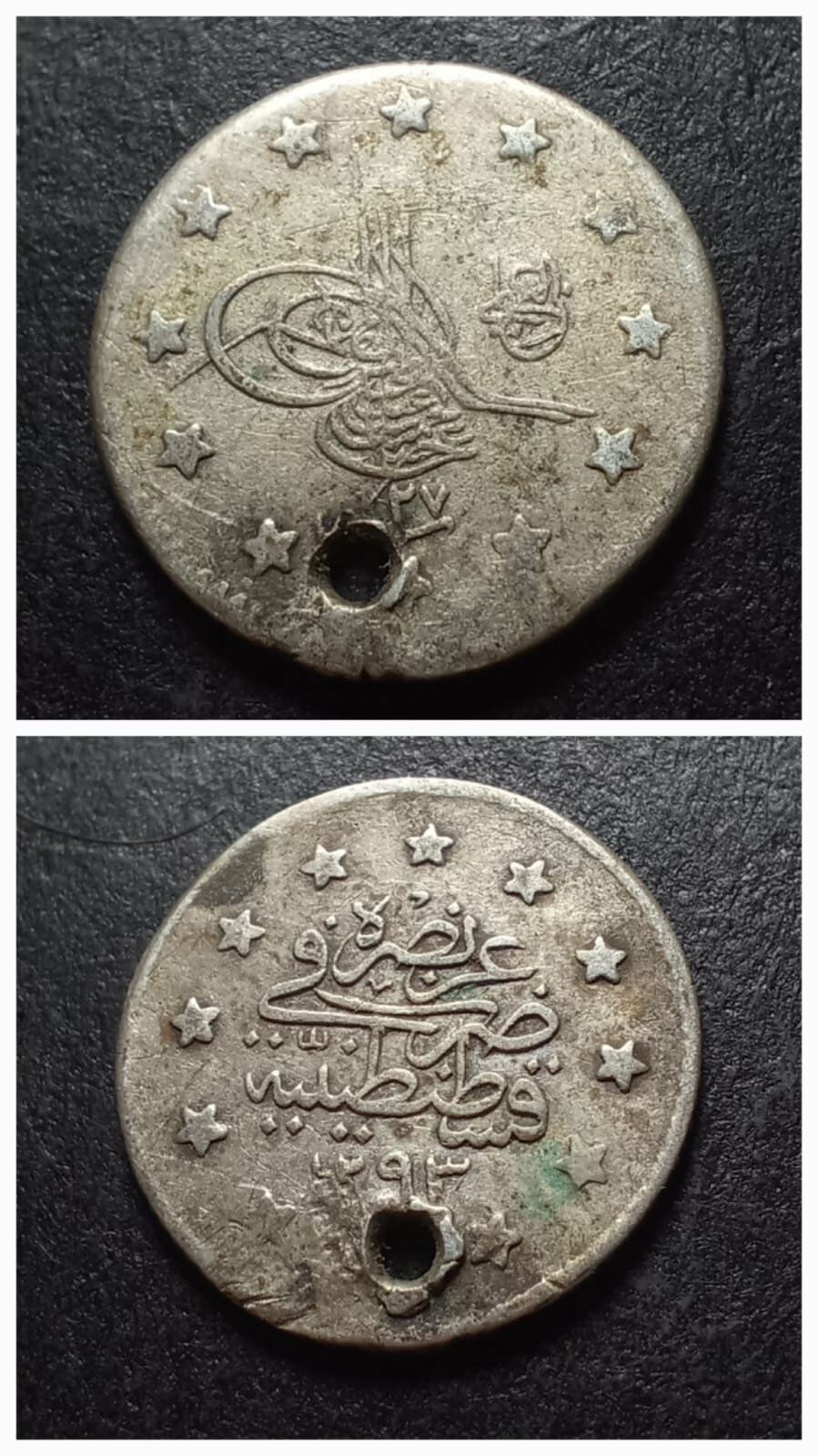 Escoines Koleksiyon 1293/27 (1902) II.Abdülhamid Delikli 1 Kuruş 1,17Gram Gümüş 399636693b23692671