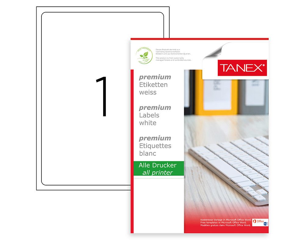Tanex Lazer Etiket 199.6X289.1 mm 100 Adet Etiket Beyaz Renk TW-2001