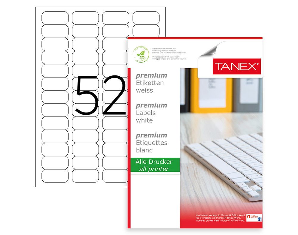 Tanex Lazer Etiket46.4X21.2 mm 5200 Adet Etiket Beyaz Renk TW-2052