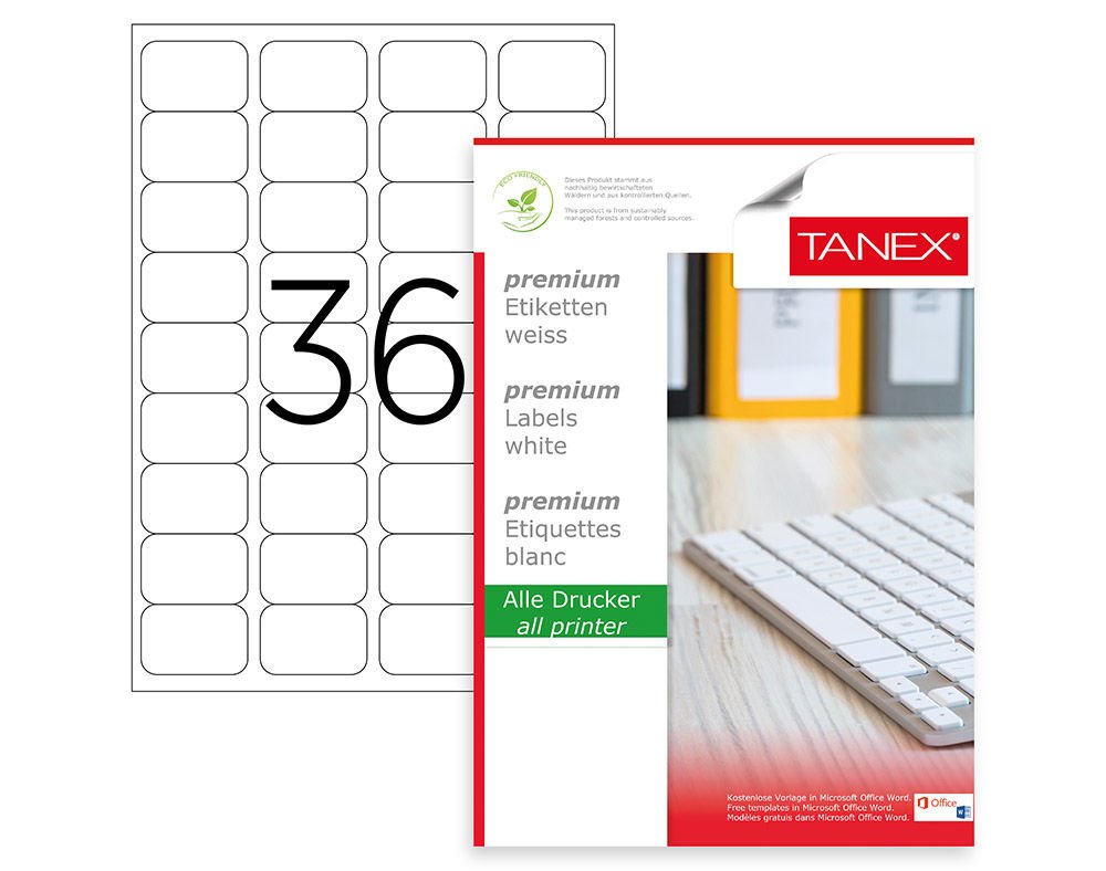 Tanex Lazer Etiket 45X30 mm 3600 Adet Etiket Beyaz Renk TW-2036