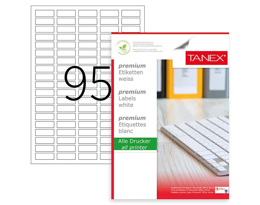 Tanex Lazer Etiket 30X12 mm 9500 Adet Etiket Beyaz Renk TW-2095