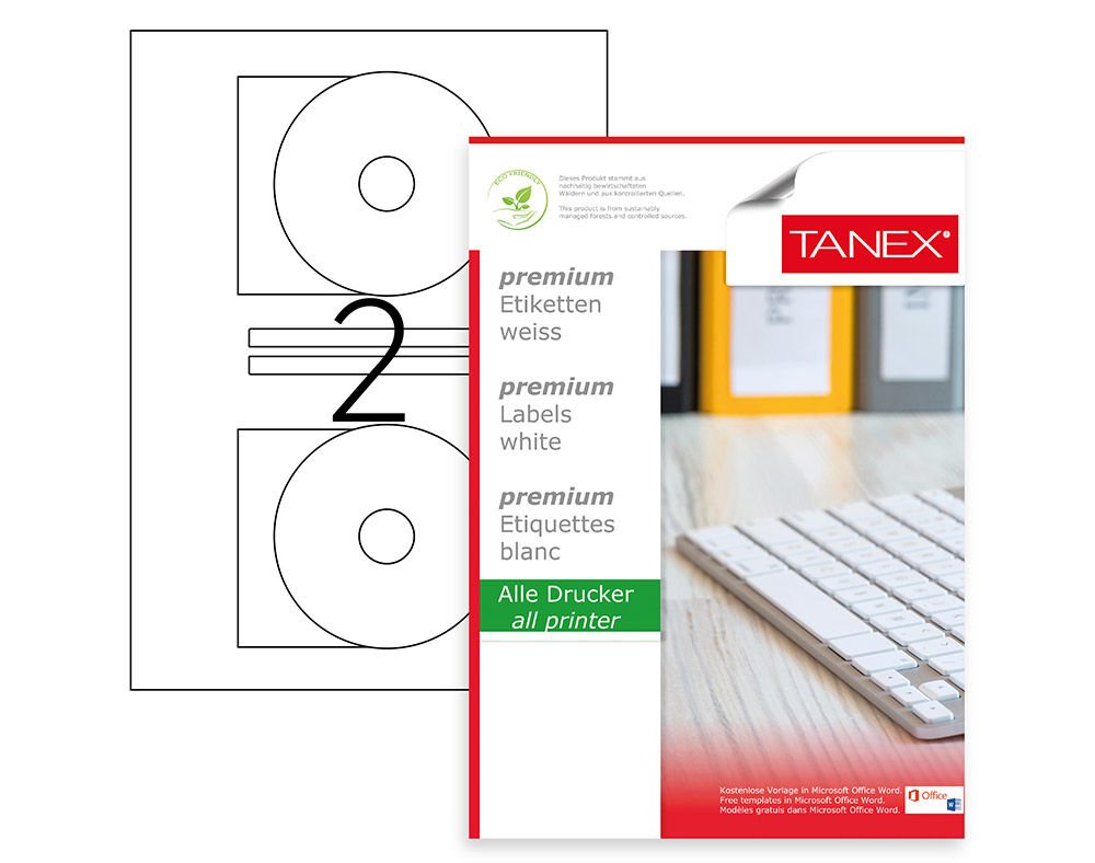 Tanex Lazer Etiket 116×41 MM 200 Adet Etiket Beyaz Renk TW-2116-CD