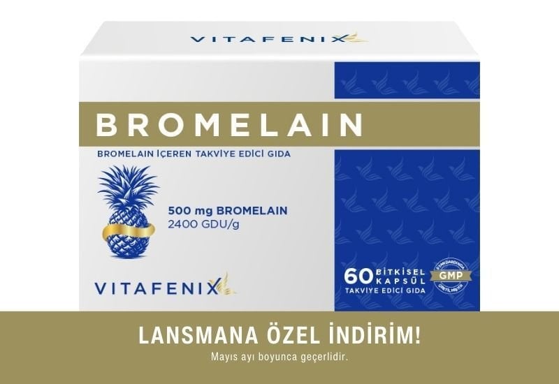 Bromelain 2400 GDU/g 500 mg İçeren 60 Bitkisel Kapsül Takviye