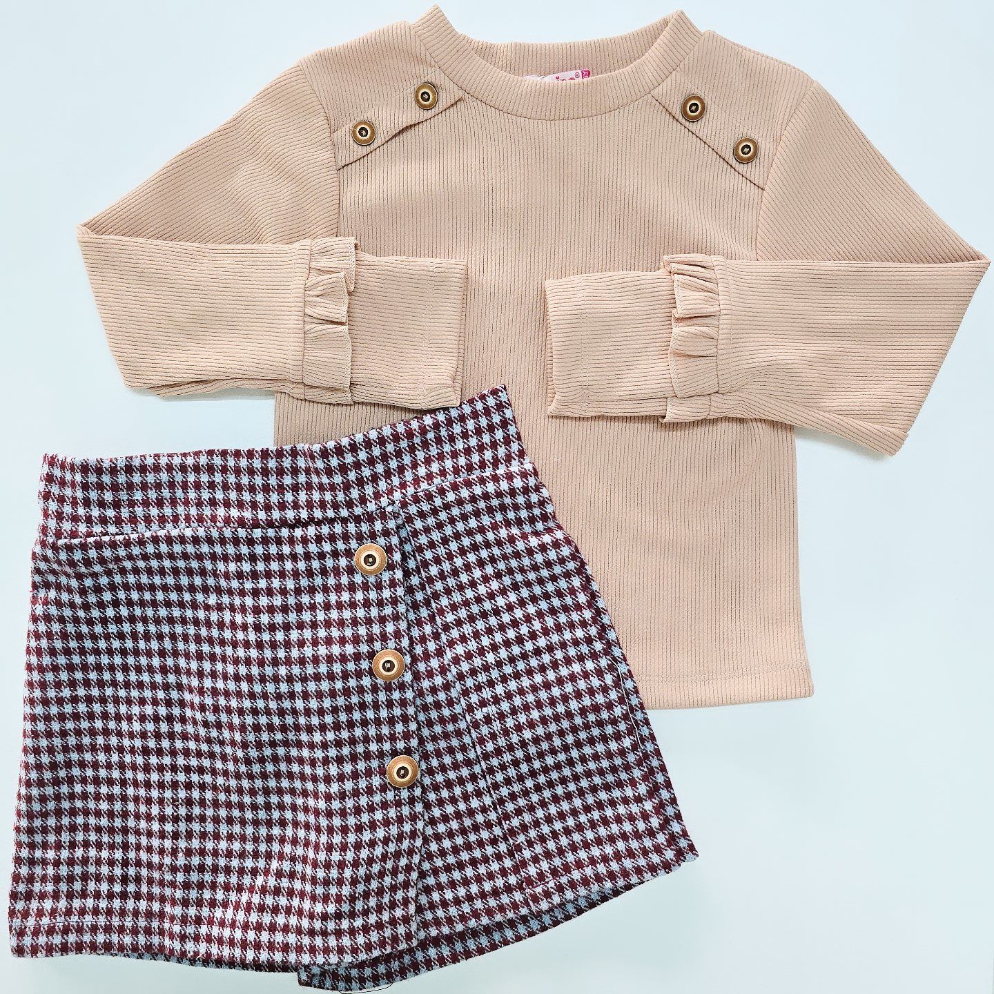 Carino kids düğmeli şort etekli takım