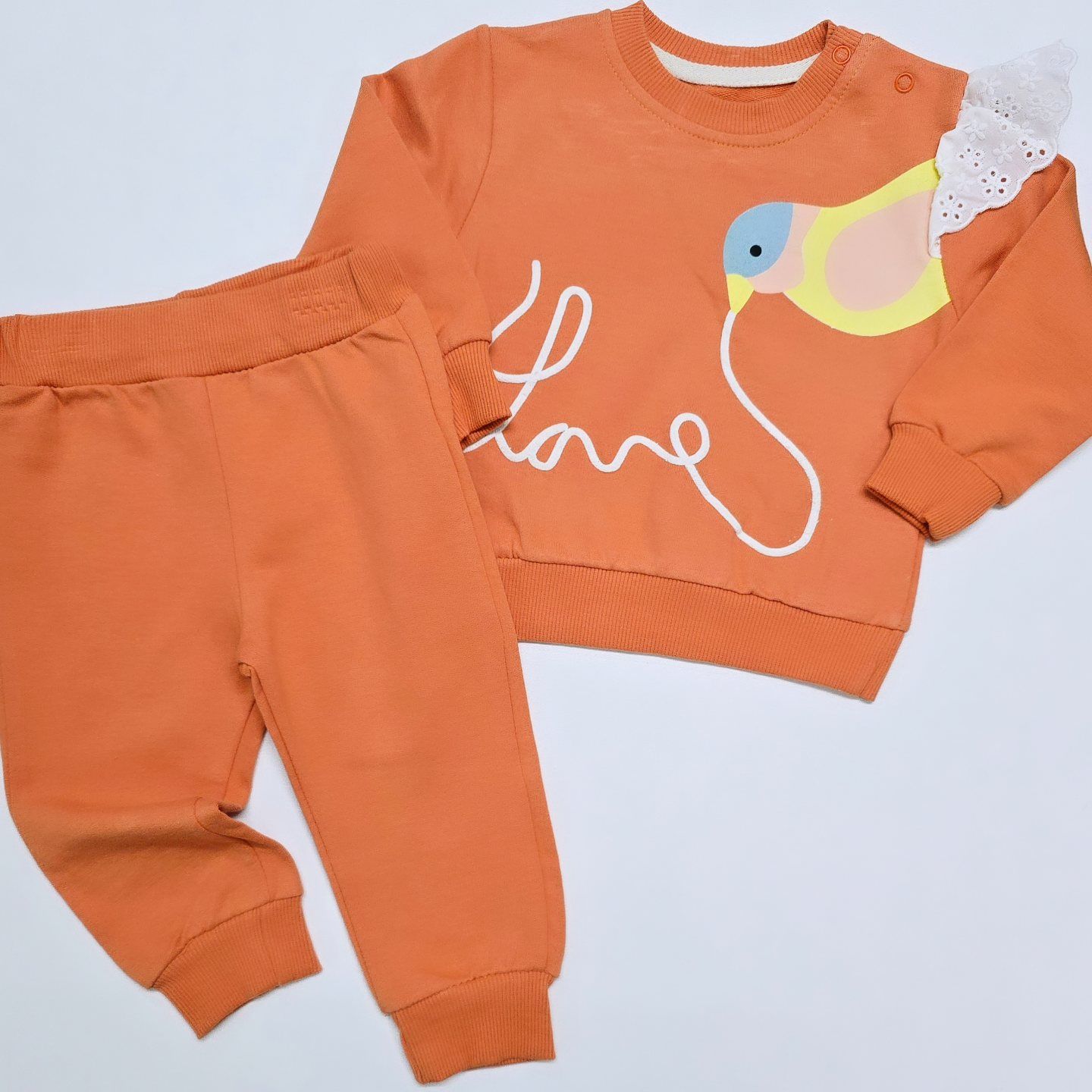Chocukcha baby omuzu dantelli kuşlu takım
