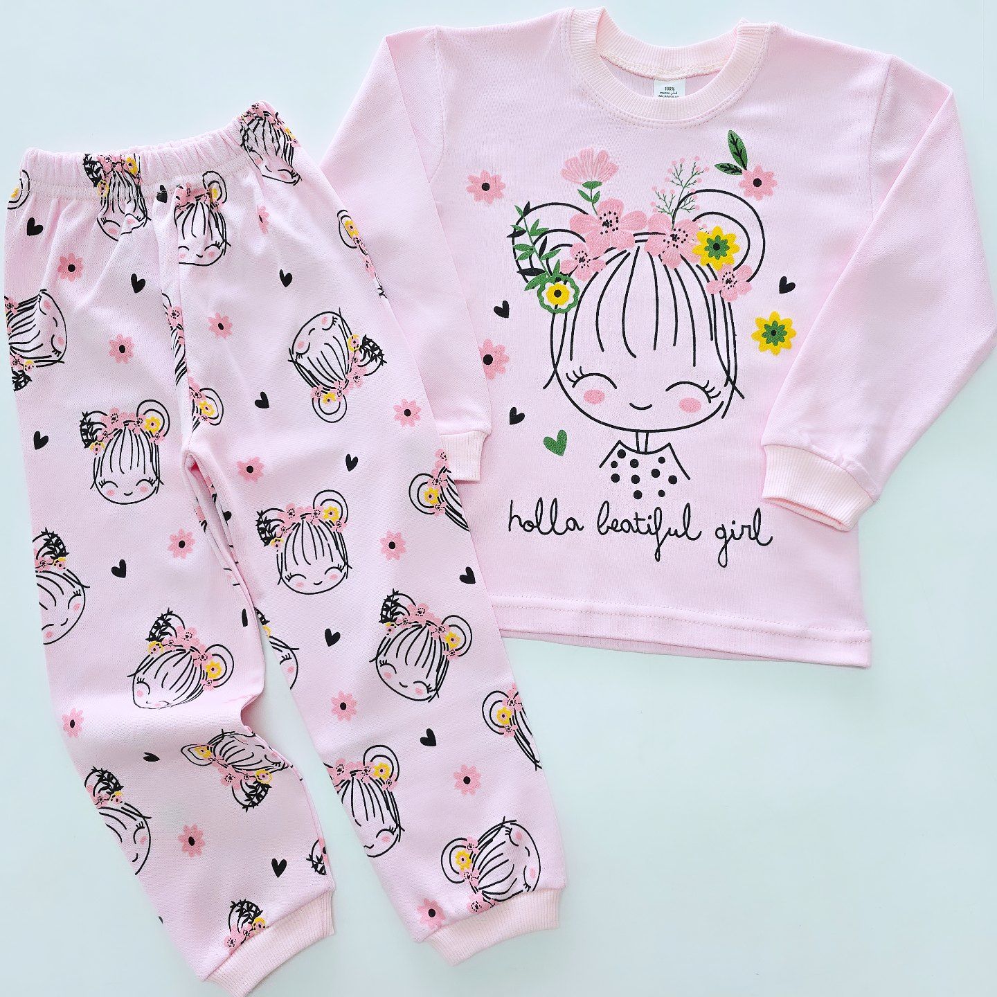 Mehdix kids kızlı çiçekli pijama takım pembe