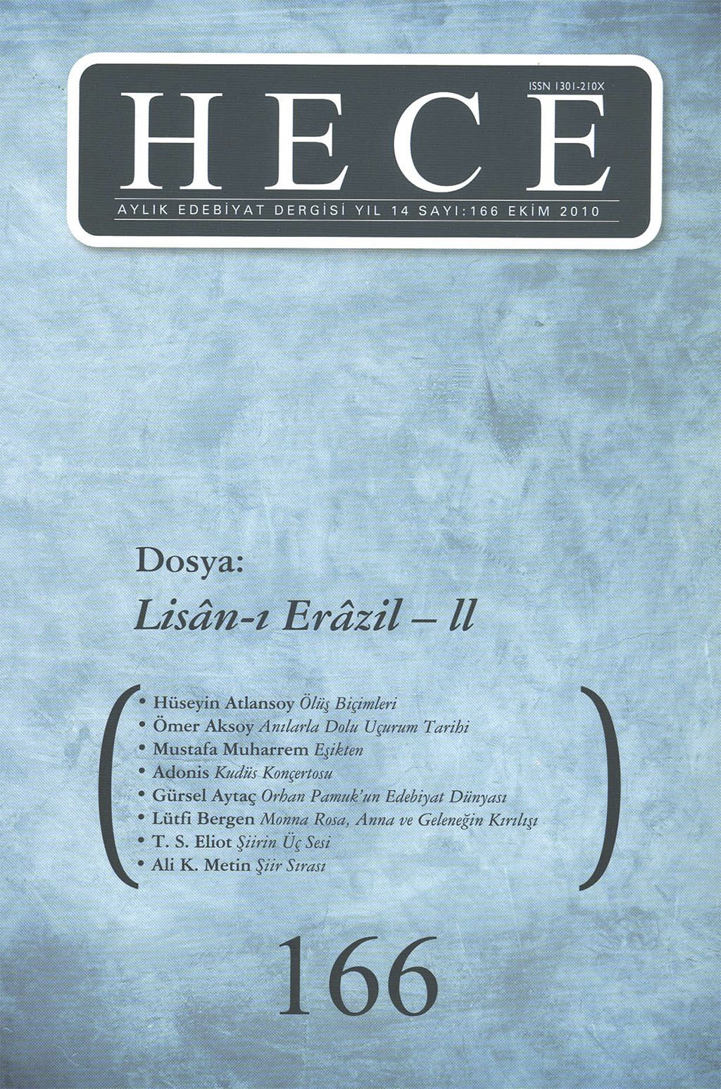 Hece Dergisi 166. Sayı Ekim 2010
