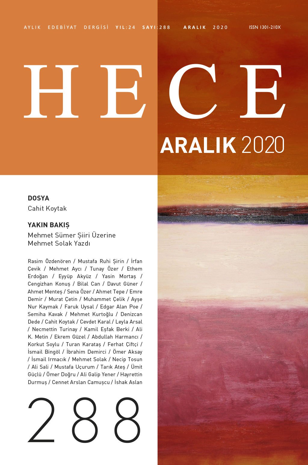 Hece Dergisi 288.Sayı Aralık 2020