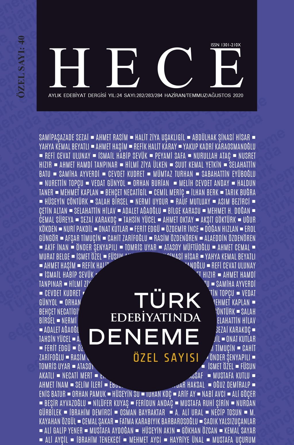 Türk Edebiyatında Deneme Özel Sayısı 282-283-284.Sayı Haziran-Temmuz-Ağustos 2020