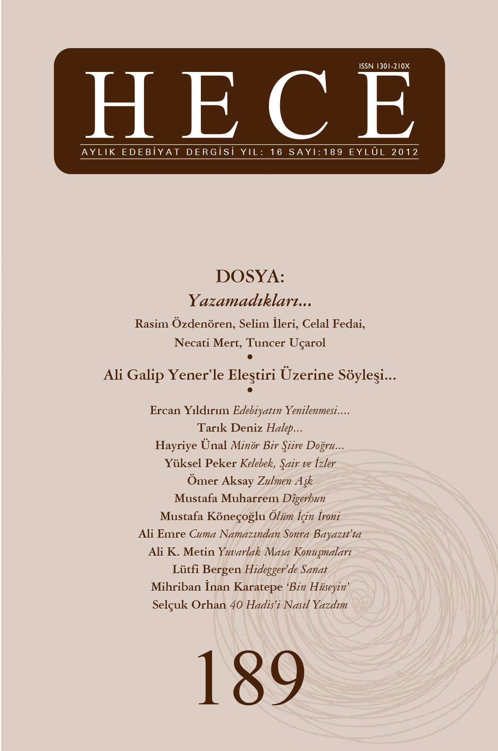 Hece Dergisi 189. Sayı Eylül 2012