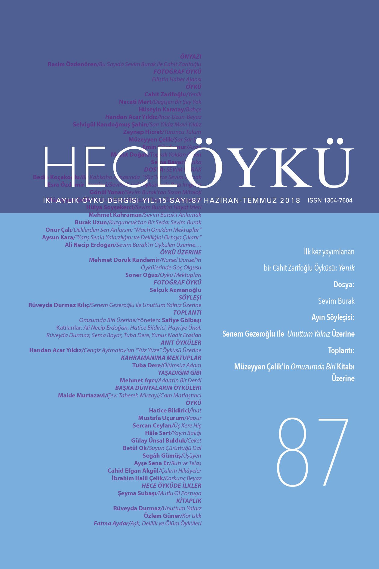 Hece Öykü Dergisi 87.Sayı Haziran-Temmuz 2018