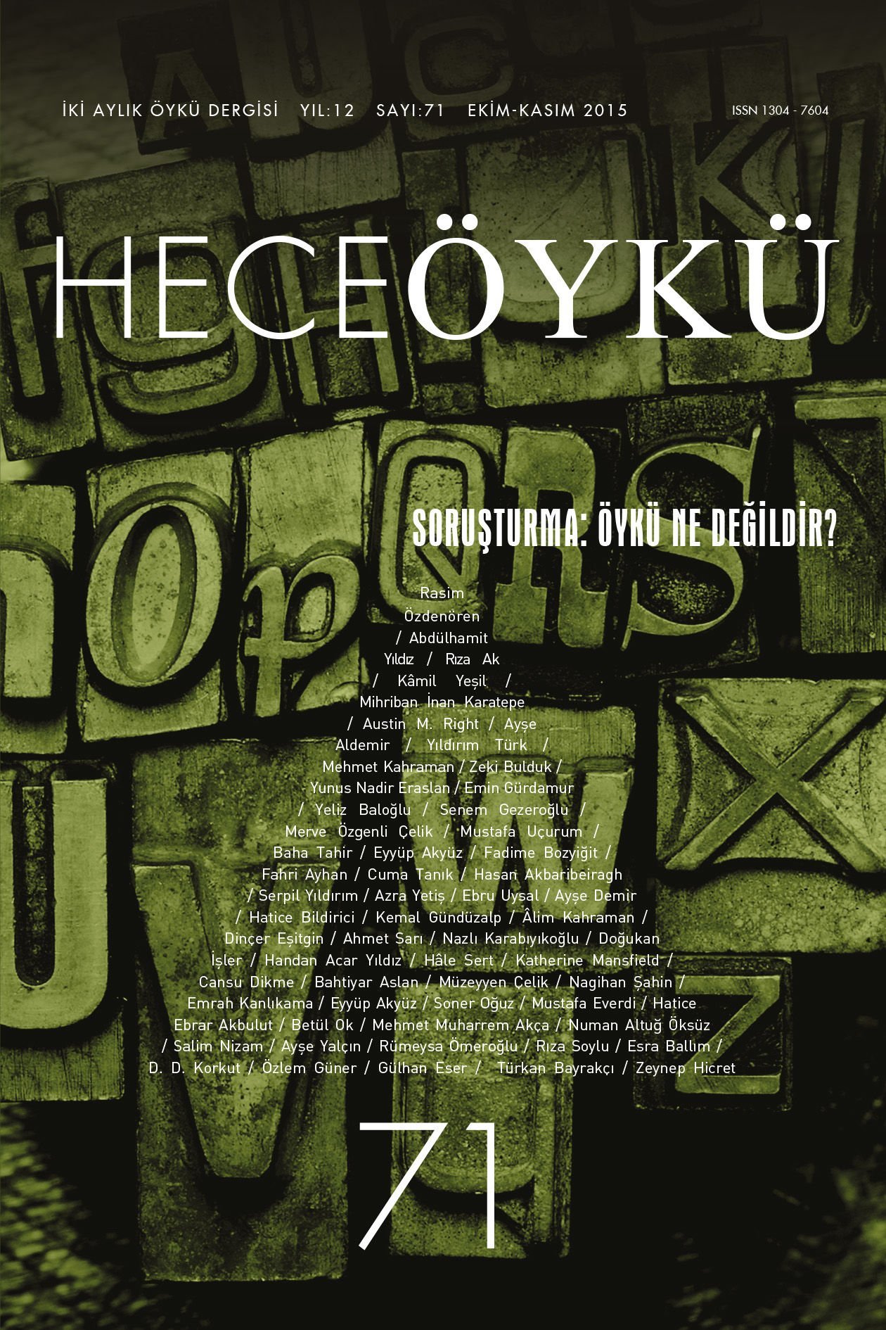 Hece Öykü Dergisi 71.Sayı Ekim-Kasım 2015