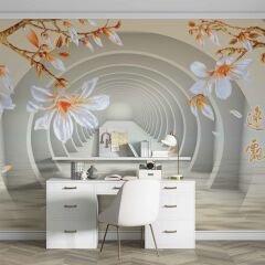 3 Boyutlu Çiçekli Tünel Temalı Duvar Kağıdı Baskı