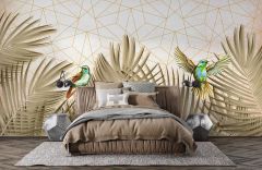 Kuş ve Palmiye Temalı Duvar Kağıdı Baskı
