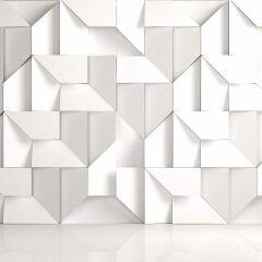 3 Boyutlu Beyaz Geometrik Kabartma Görünümlü Duvar Kağıdı Baskı