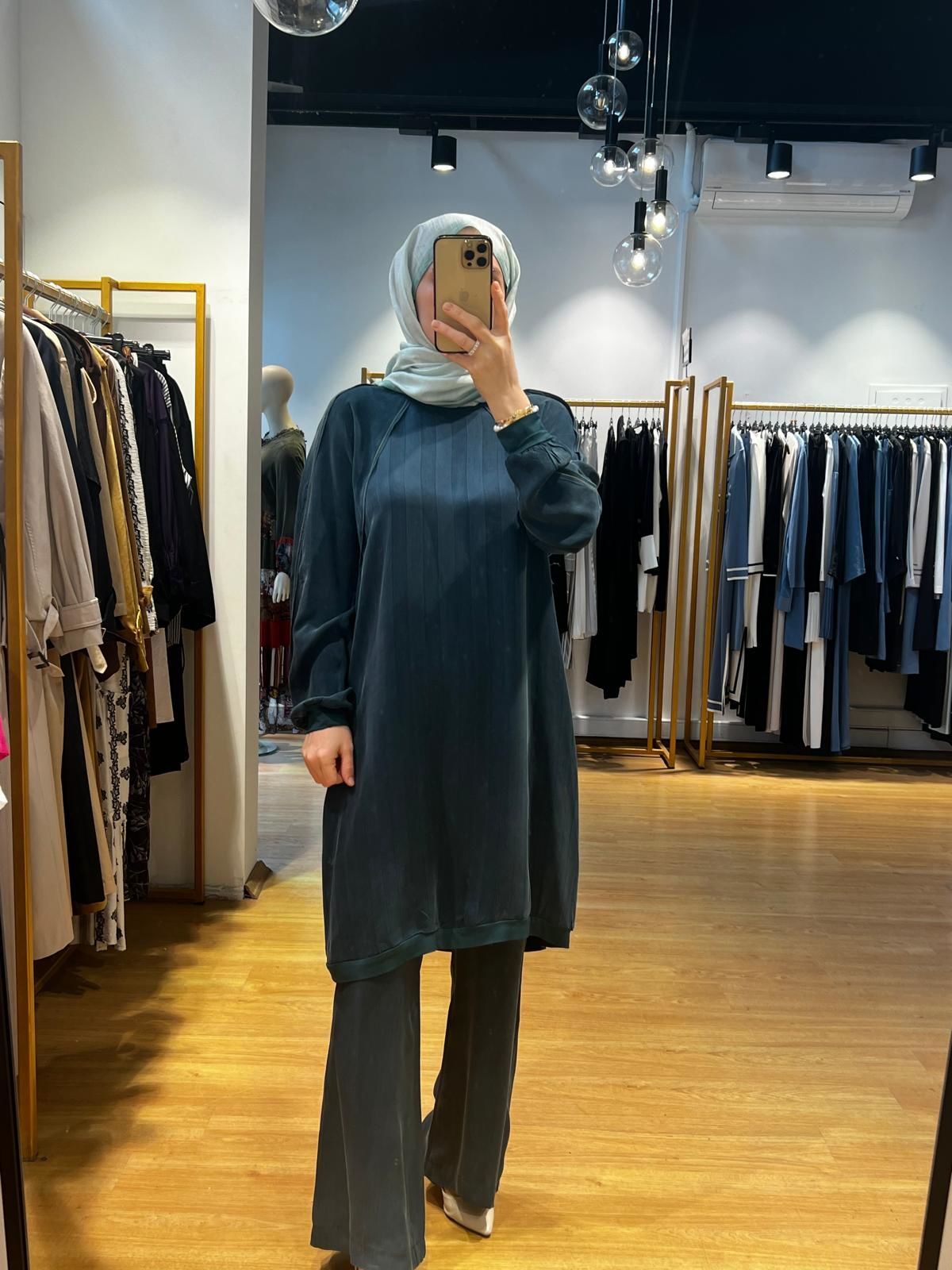 MissWhence Kendinden Desenli Reglan Kolipek Cupra Tunik 35010