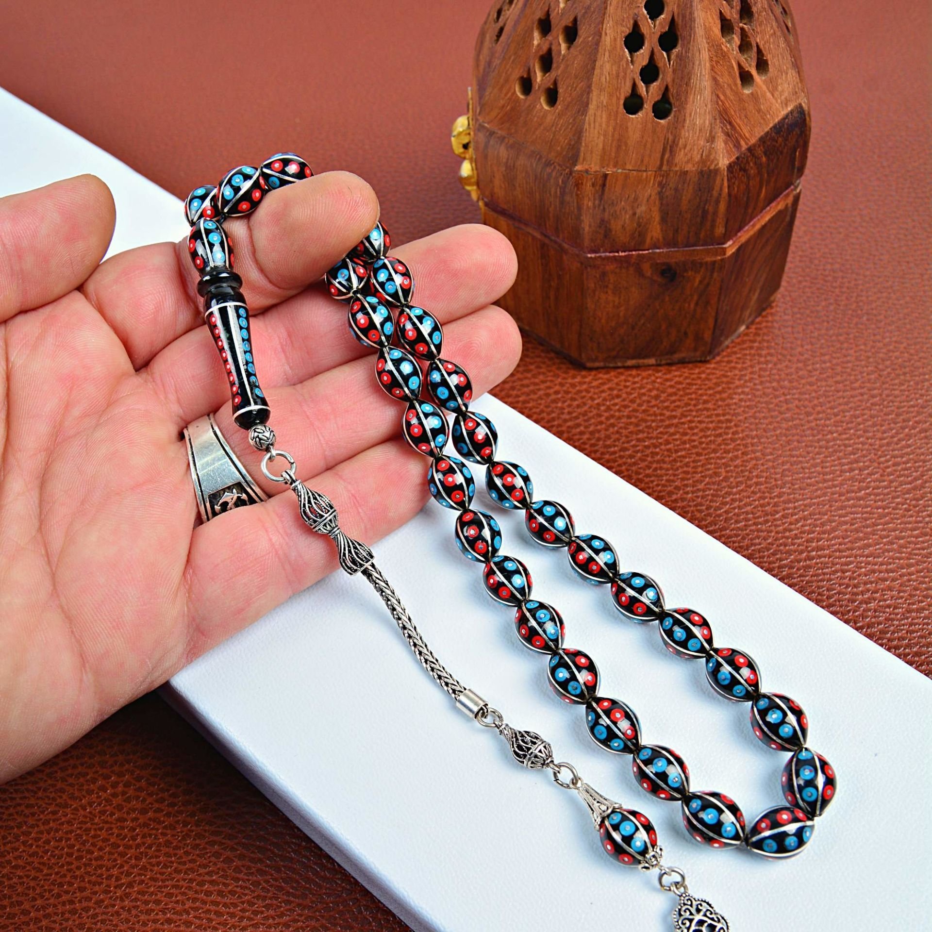 Gümüş, Firuze ve Mercan İşlemeli Erzurum Oltusu Tespih