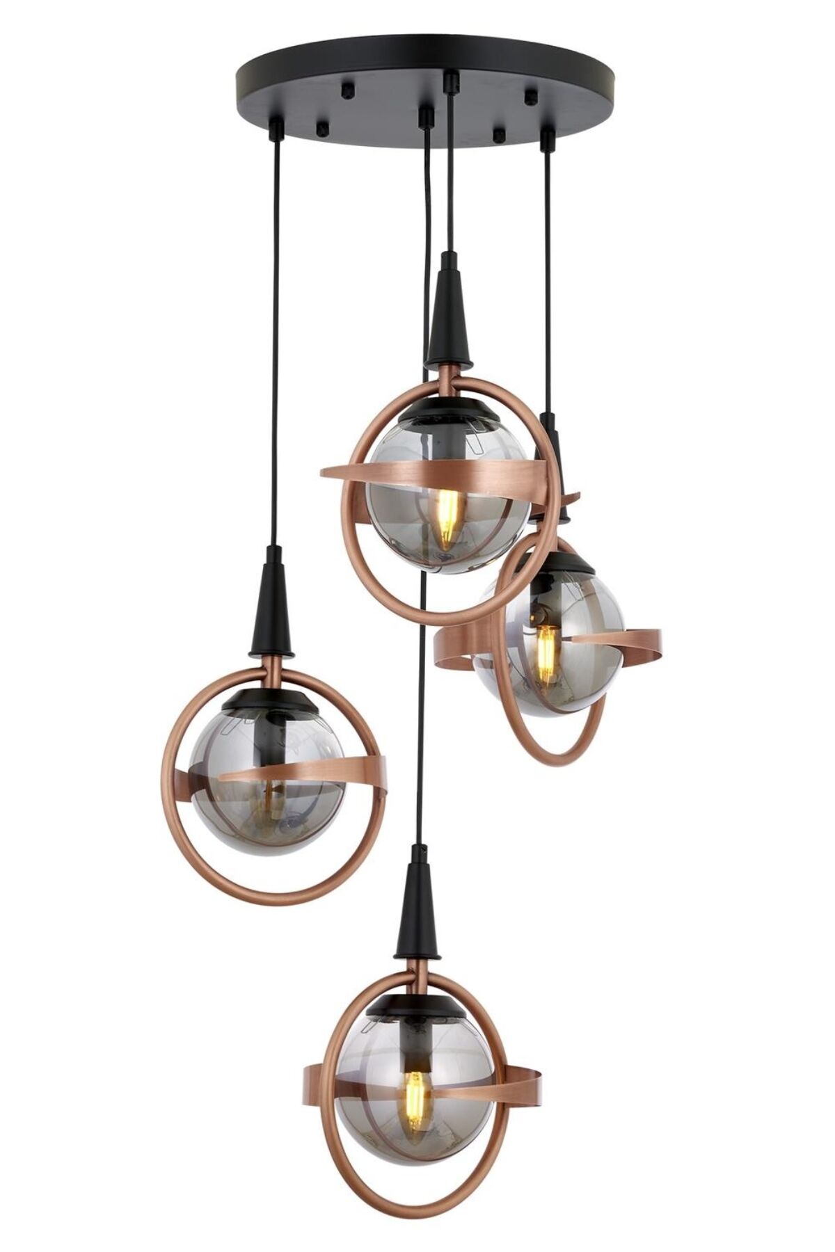 Pusula Modern Avize E14 24W 35cm Metal Siyah/Bakır Avonni-AV-1899-4T-BSY