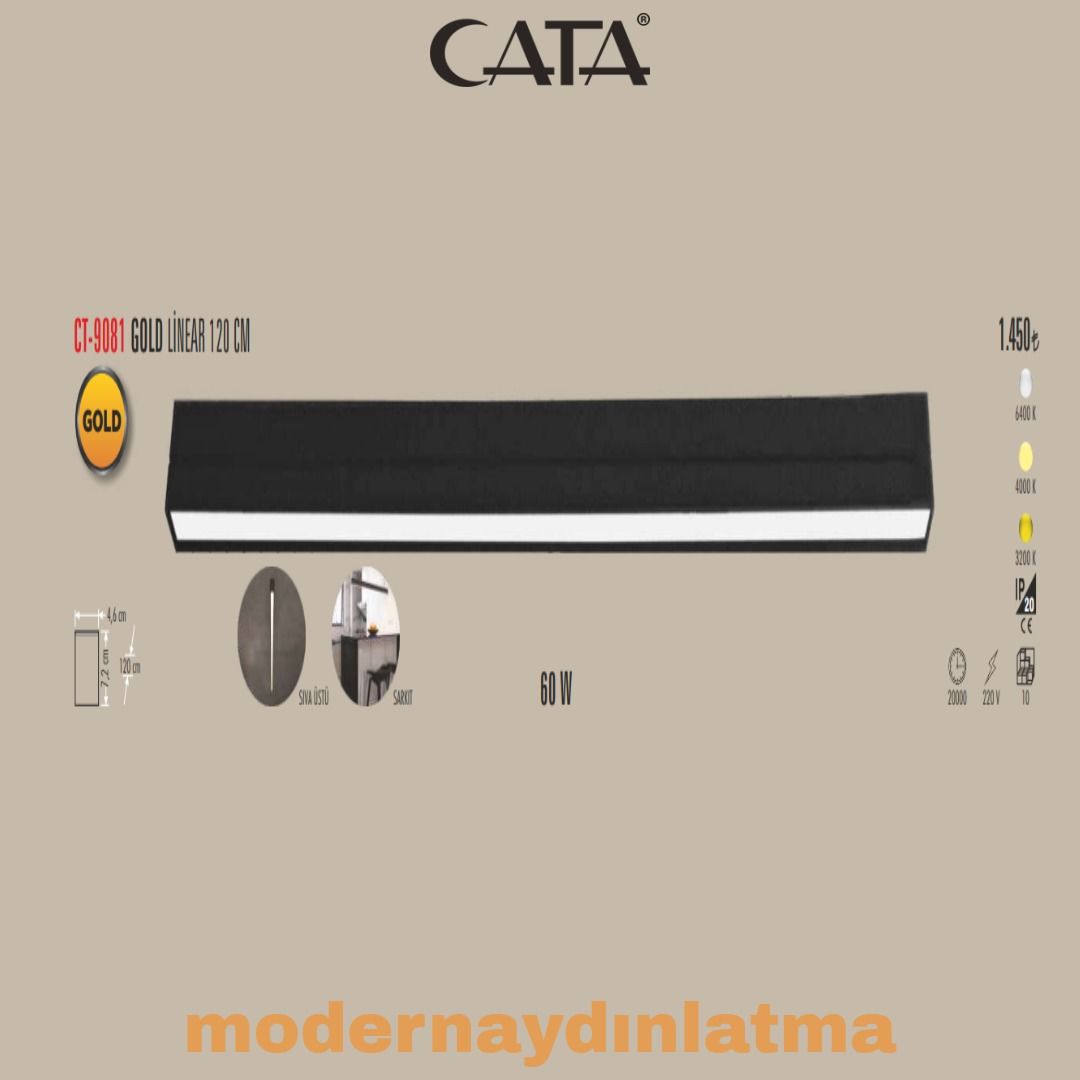 Cata CT-9081 120 Cm Gold Linear Aydınlatma Beyaz Işık